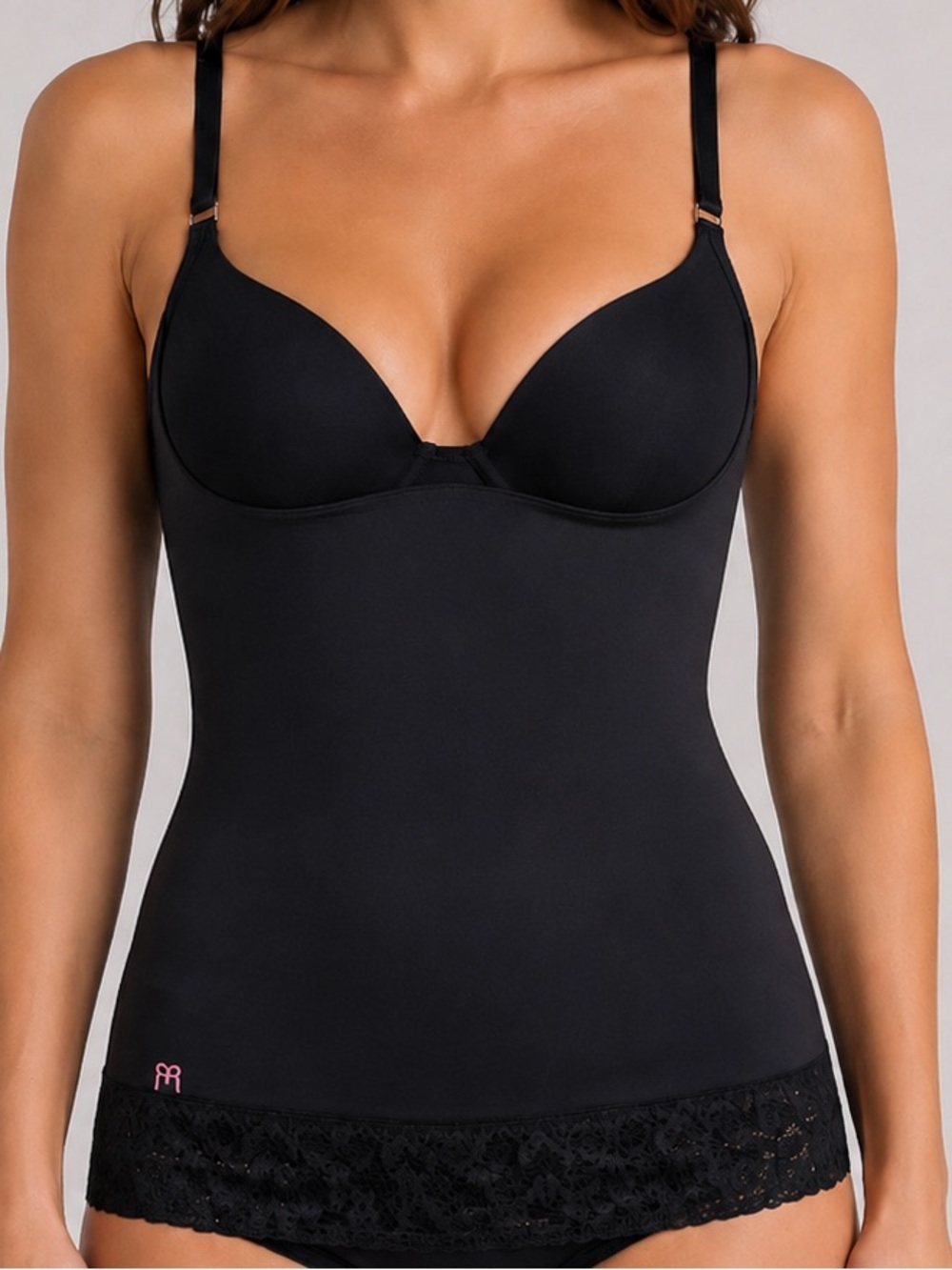 Ruby Ribbon Open Bust Shaping Cami Tank Top Black Lace Hem Size Large
